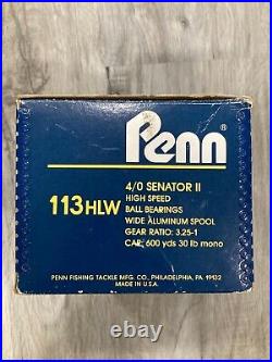 Vintage rare Penn 113hlw 4/0 wide spool senator reelNEW IN BOX