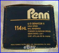 Vtg Penn 6/0 Senator II High Speed 114HL Fishing Reel NEW original box & manual