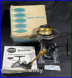 Vtg Penn 714Z Ultrasport Spinning Fishing Reel Spinfisher EXCELLENT w BOX Manual