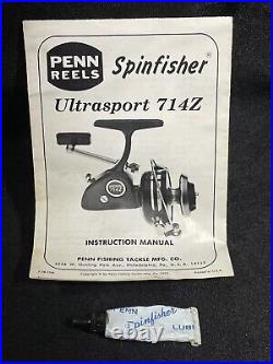 Vtg Penn 714Z Ultrasport Spinning Fishing Reel Spinfisher EXCELLENT w BOX Manual