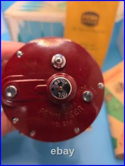 Vtg Penn PEER No. 290 Red, Chrome With Yellow Knob Never Used