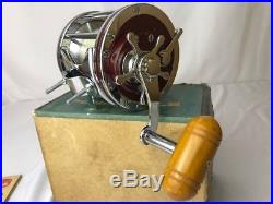 Vtg Penn Senator 114-H 6/0 Salt Water Red Fishing Reel Rod Clamp Manual Box Tool